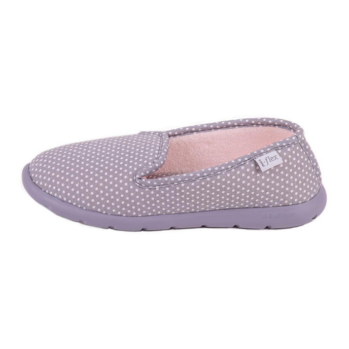 Isotoner Ladies iso-flex Spotted Fully Backed Slippers Grey Spot Extra Image 3